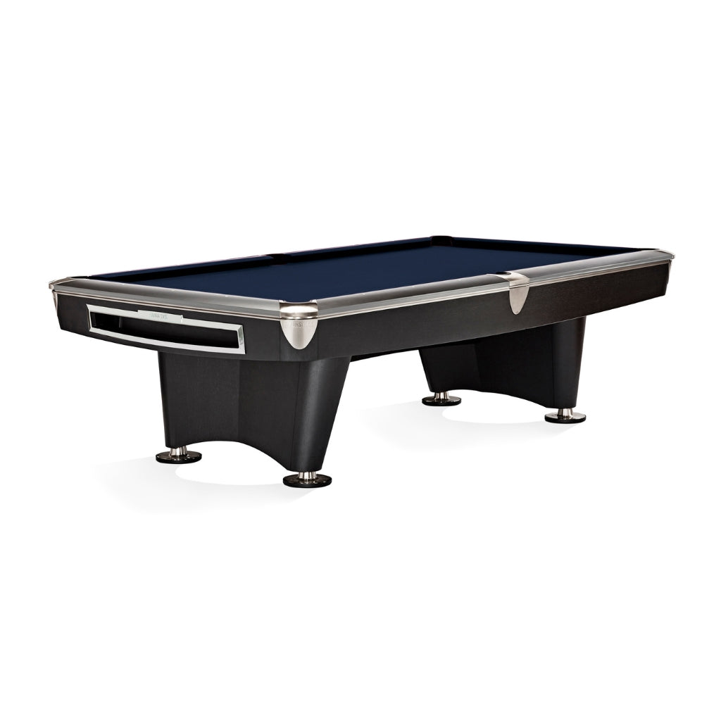 Brunswick Billiards Gold Crown VI Pool Table Matte Black in Midnight Blue - Game Room Spot