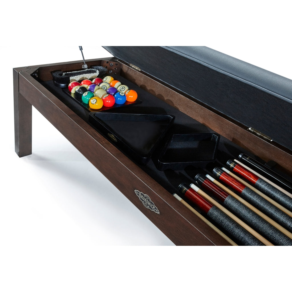 Brunswick Centennial Storage Bench Espresso open - Game Room Spot