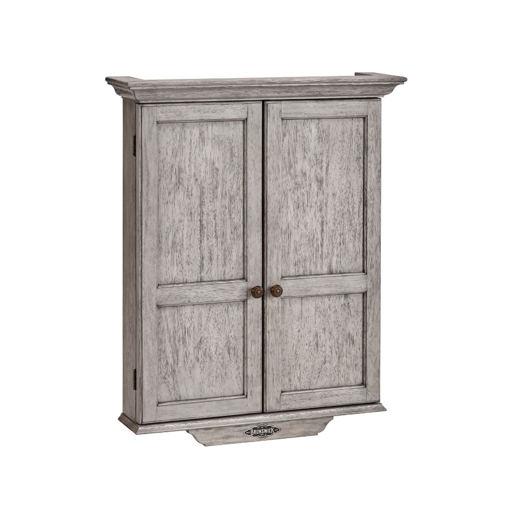 Brunswick Dartboard Cabinet in Rustic Grey closed - Game Room Spot