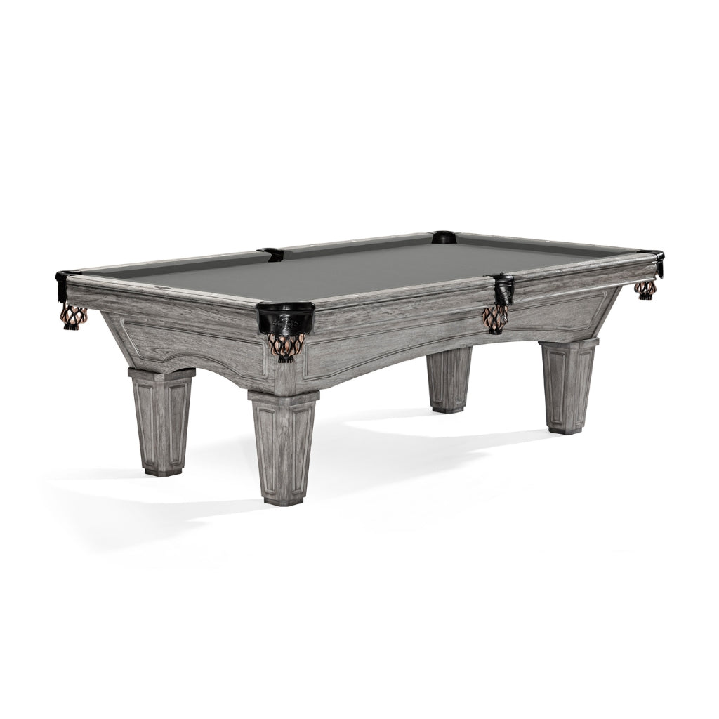 Brunswick Glenwood 8' Rustic Grey Pool Table Tapered in Gun Metal Grey - Game Room Spot