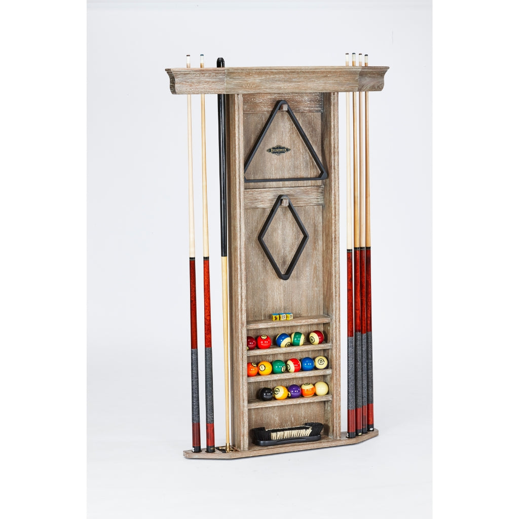 Brunswick Heritage Wall Cue Rack Driftwood full - Game Room Spot