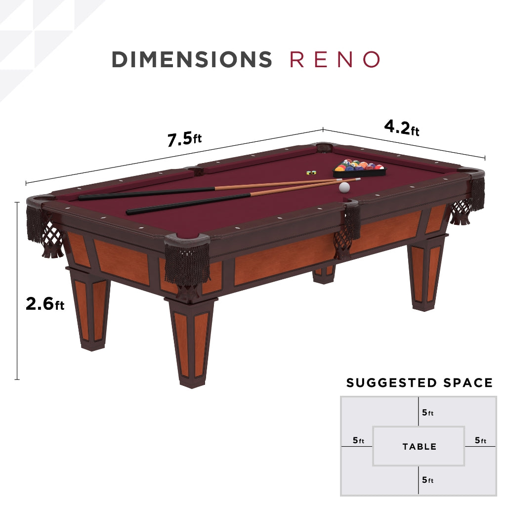 Fat Cat Reno 7.5' Billiard Table Dimensions - Game Room Spot
