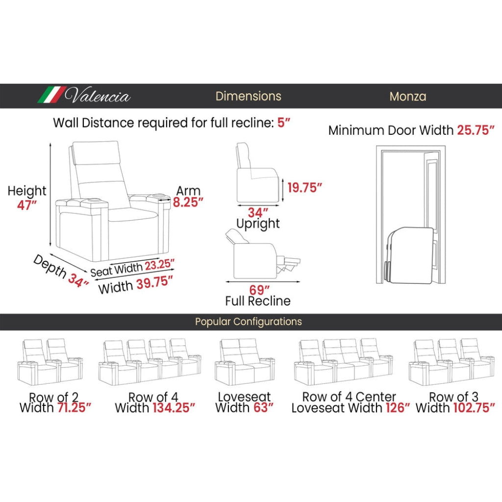 Valencia Monza Carbon Fiber Home Theater Seating Dimensions - Game Room Spot