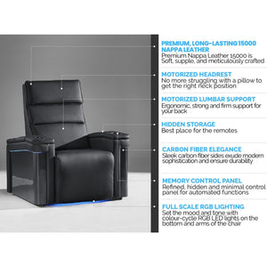 Valencia Monza Carbon Fiber Home Theater Seating Features - Game Room Spot