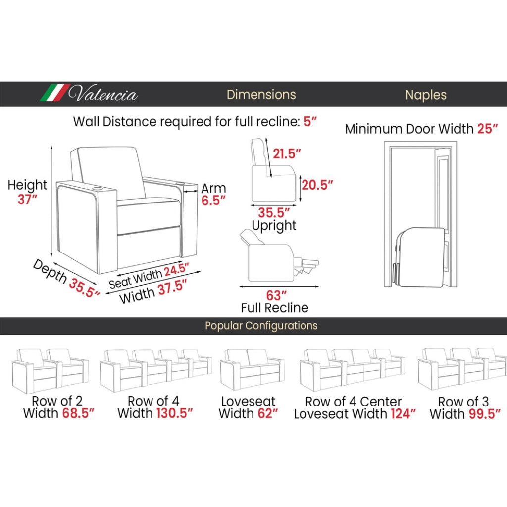 Valencia Naples Prestige Home Theater Seating Dimensions - Game Room Spot