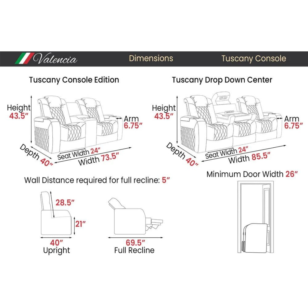 Valencia Tuscany Luxury Console Edition Home Theater Seating Dimensions - Game Room Spot
