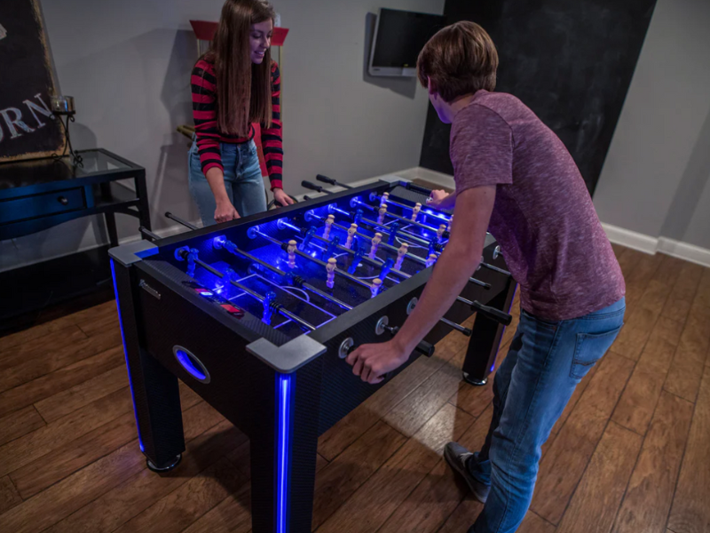 Atomic Azure 56" LED Light Up Foosball Table on Display