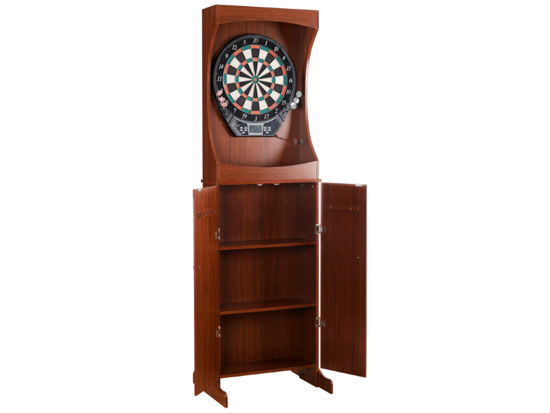Hathaway Outlaw Bristle Dartboard and 81" Free-Standing Cabinet Opened