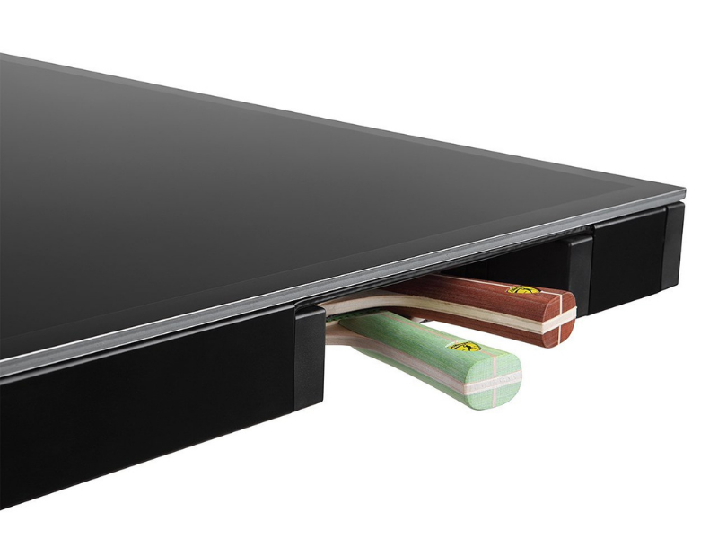 Killerspin MyT10 BlackStorm Outdoor Ping Pong Table's Paddles Storage