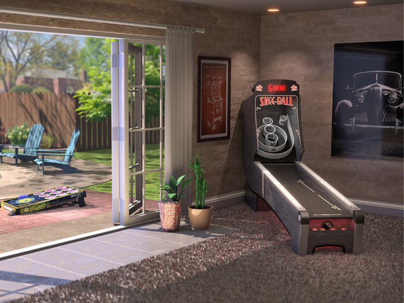 Skee-Ball Home Arcade Premium with Coal Cork on Display