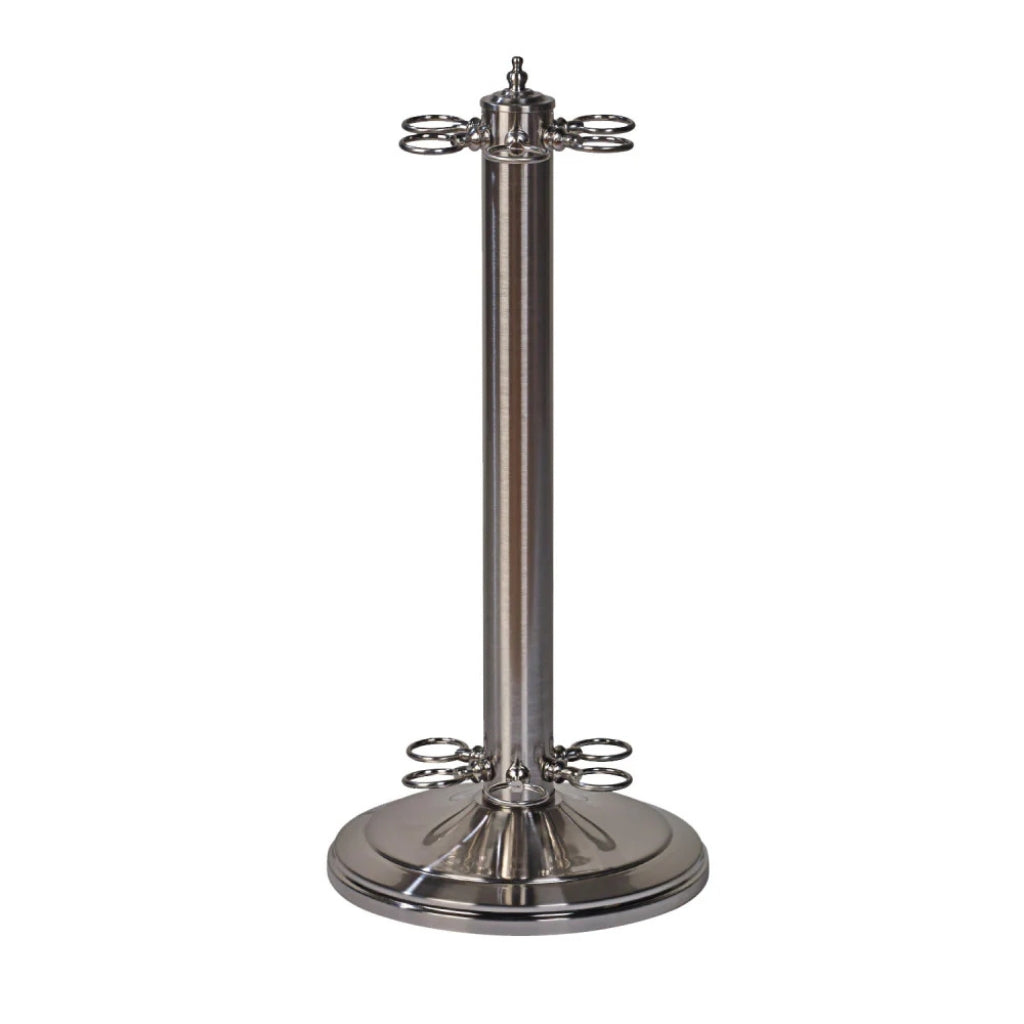 American Heritage 6-Cue Metal Floor Cue Rack in Brushed Chrome - Game Room Spot