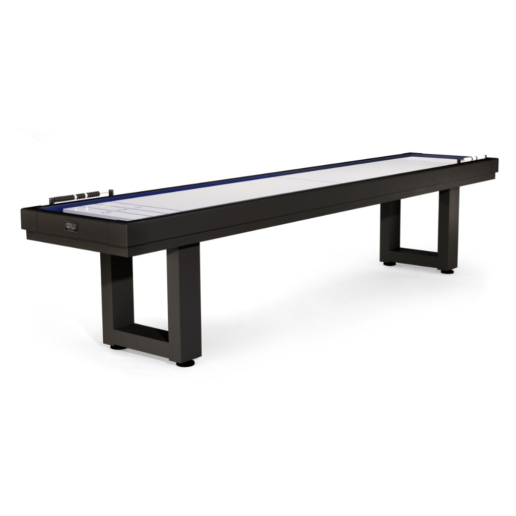 American Heritage Lanai 12 Foot Outdoor Shuffleboard Table in Obsidian Black - Game Room Spot