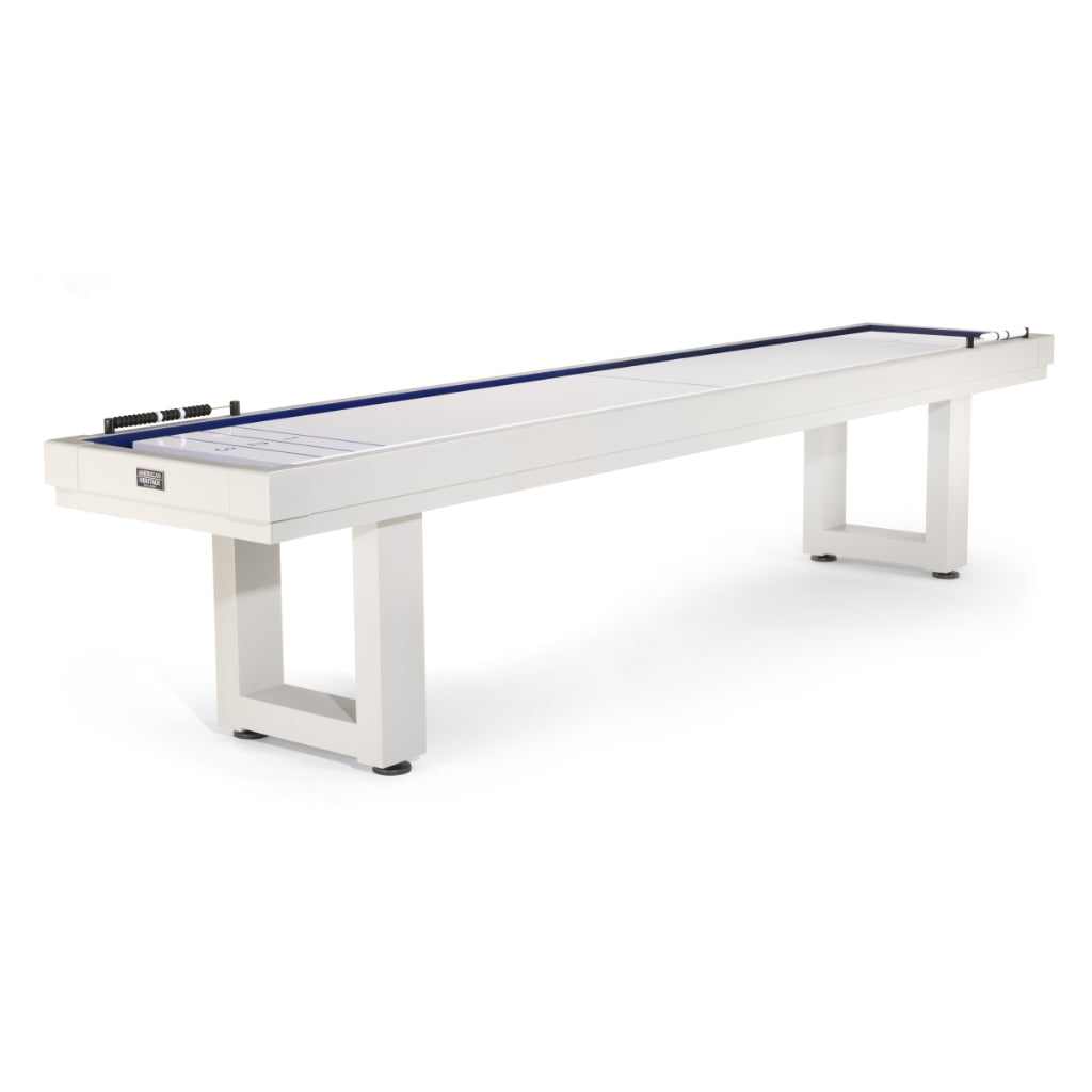 American Heritage Lanai 9 Foot Outdoor Shuffleboard Table in Pearl White - Game Room Spot
