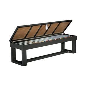 American Heritage Lanai Pool Table Full Set in Obsidian Black benches - Game Room Spot