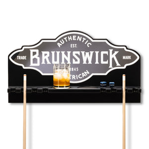 Brunswick Arena Mirror Wall Cue Rack with Glass and Cues - Game Room Spot