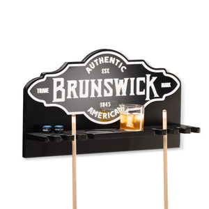 Brunswick Arena Mirror Wall Cue Rack with Cues and Glass - Game Room Spot