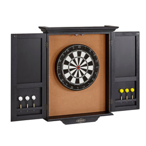 Brunswick Dartboard Cabinet in Black open - Game Room Spot