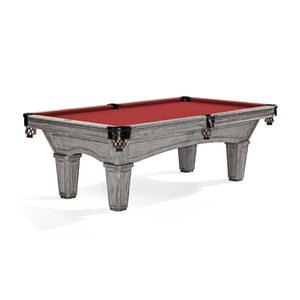 Brunswick Glenwood 8' Rustic Grey Pool Table Tapered in Cardinal Red - Game Room Spot