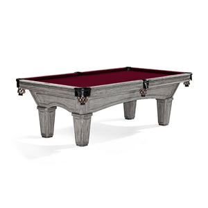 Brunswick Glenwood 8' Rustic Grey Pool Table Tapered in Merlot - Game Room Spot