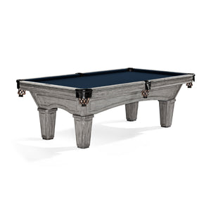Brunswick Glenwood 8' Rustic Grey Pool Table Tapered in Regatta Blue - Game Room Spot