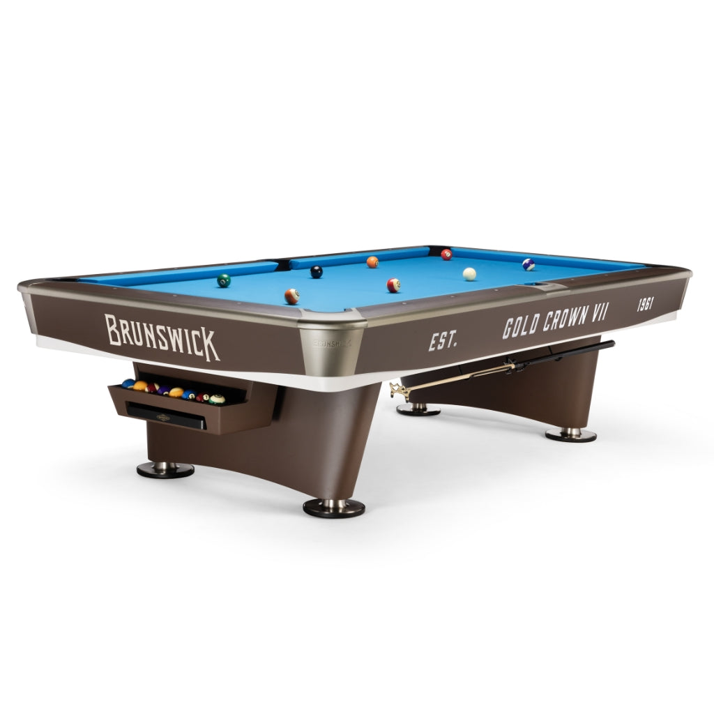 Brunswick Gold Crown VII 9 Foot Pool Table in Classic Brown - Game Room Spot