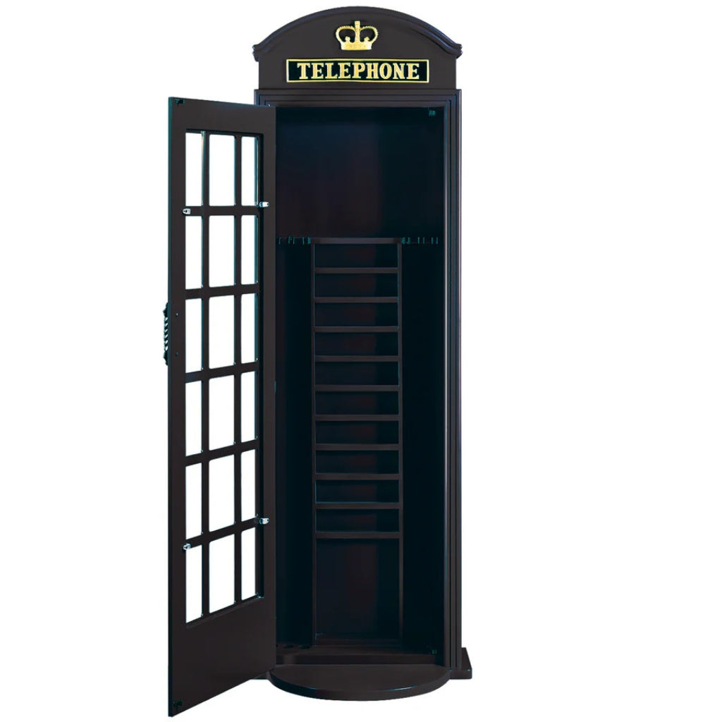 RAM Game Room Old English Telephone Booth Floor Cue Holder Opened in Black - Game Room Spot