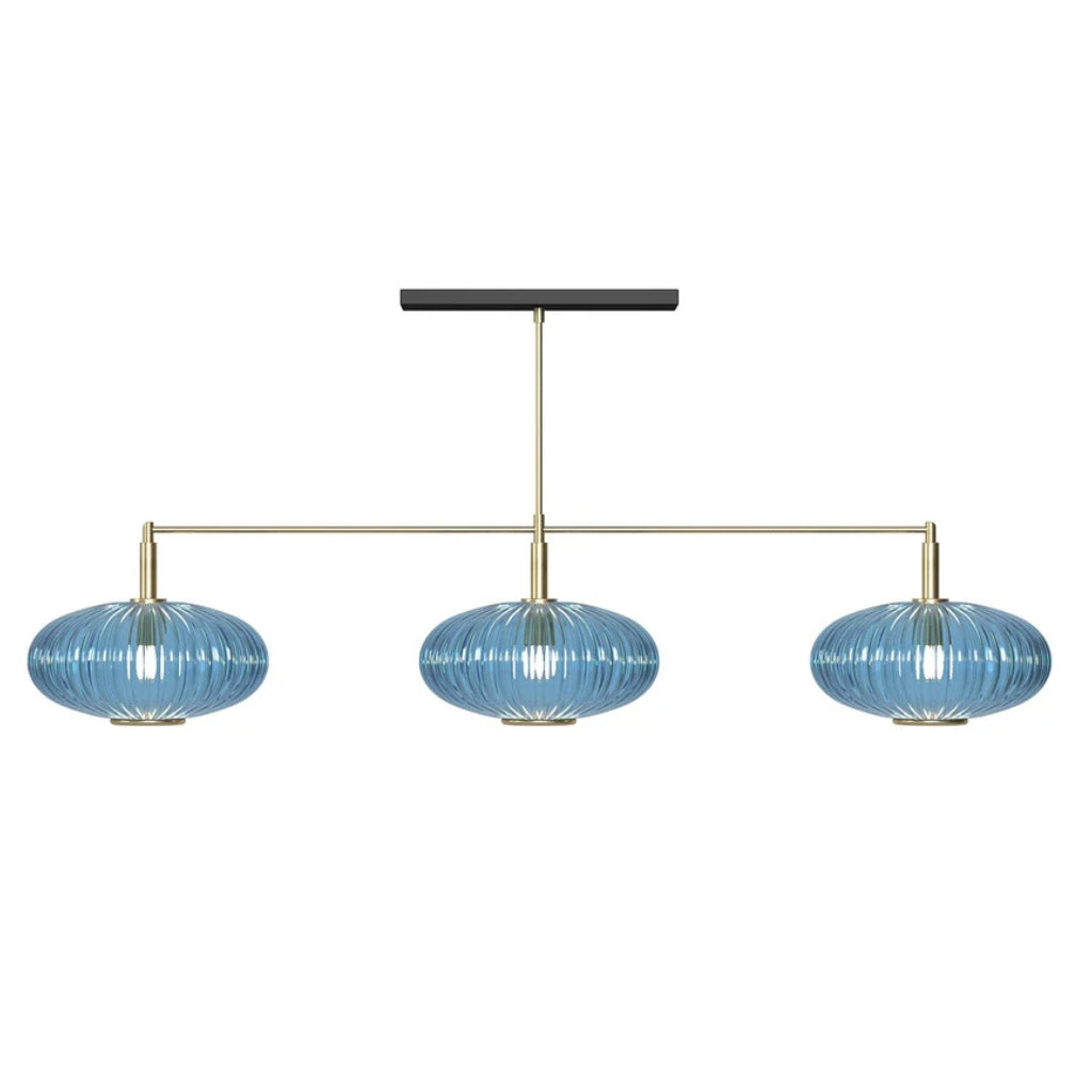 RAM Game Room Prohibition 54" 3 Shade Billiard Light Brass/Blue - Game Room Spot