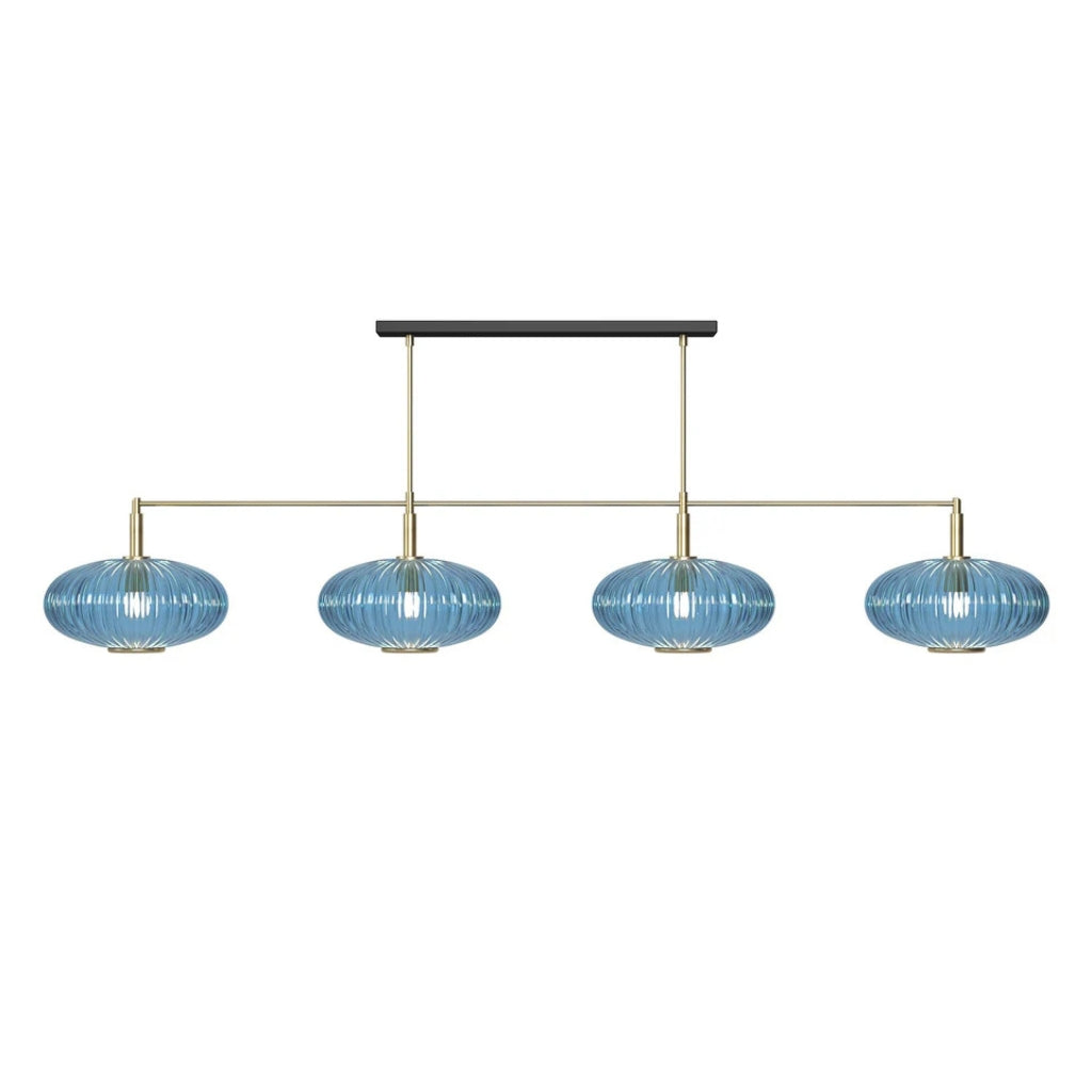RAM Game Room Prohibition 66" 4 Shade Billiard Light in Brass/Blue - Game Room Spot