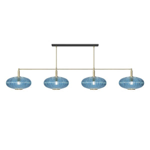 RAM Game Room Prohibition 66" 4 Shade Billiard Light in Brass/Blue - Game Room Spot