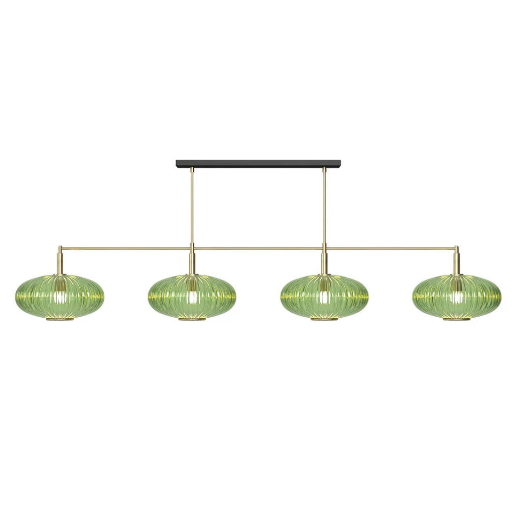 RAM Game Room Prohibition 66" 4 Shade Billiard Light in Brass/Green - Game Room Spot