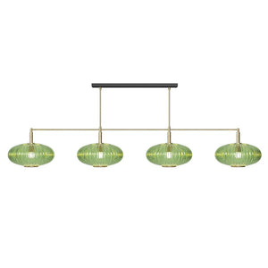 RAM Game Room Prohibition 66" 4 Shade Billiard Light in Brass/Green - Game Room Spot