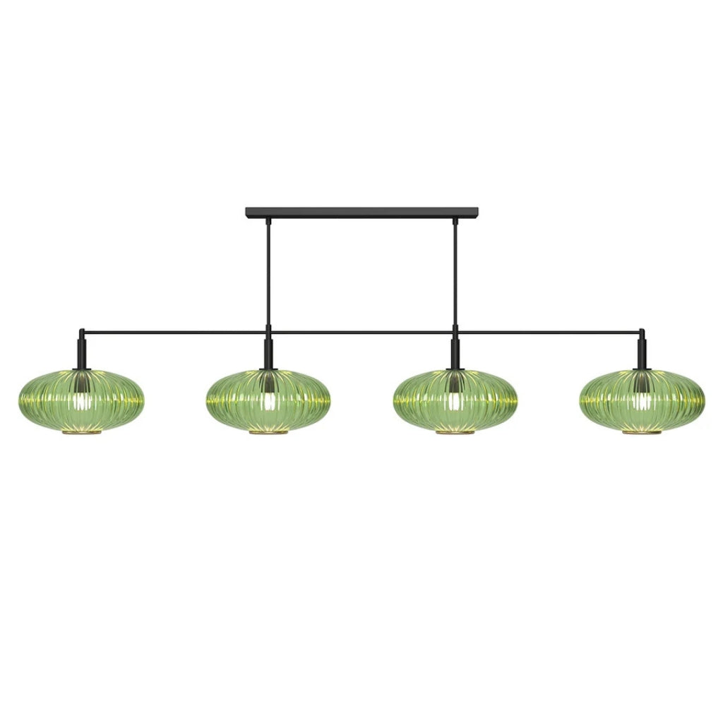 RAM Game Room Prohibition 66" 4 Shade Billiard Light in Matte Black/Green - Game Room Spot