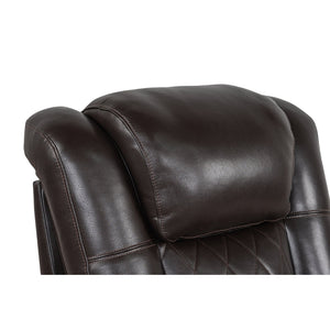 Close-up of a Valencia Tuscany brown leather recliner chair.