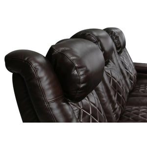 Valencia Tuscany Console Brown leather seats with quilted pattern.