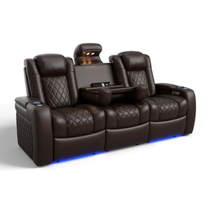 Valencia Tuscany Console Brown leather recliners.