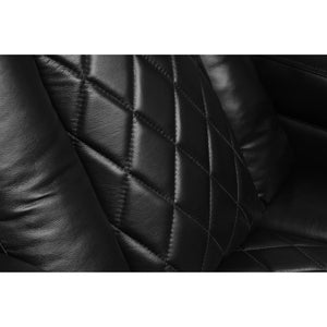 Valencia Tuscany Console Close-up of black quilted leather seat