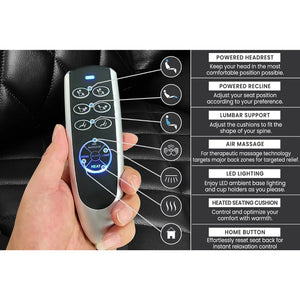 Valencia Tuscany Heat and Massage remote control with massage and recline functions.