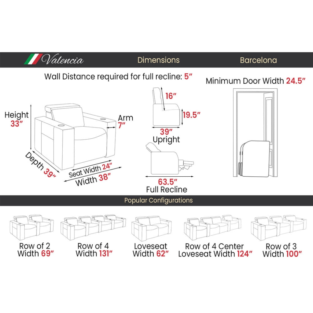 Valencia Barcelona Ultimate Luxury Edition Home Theater Seating Dimensions - Game Room Spot