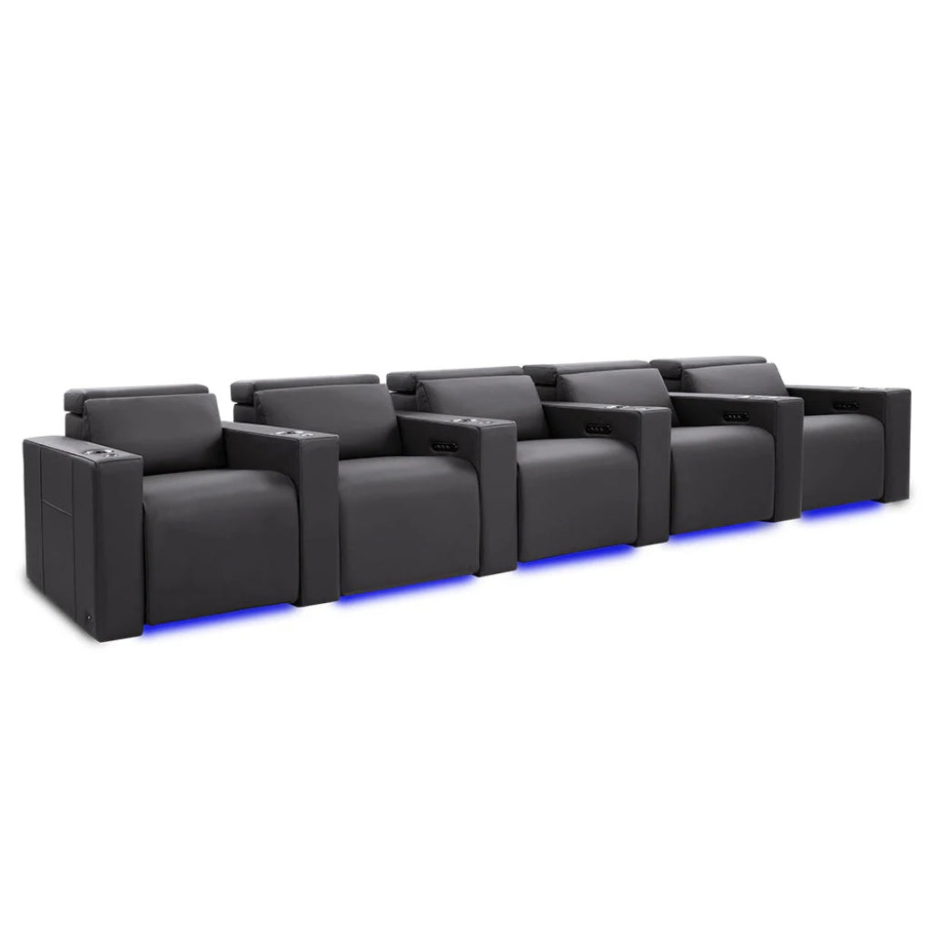 Valencia Barcelona Ultimate Luxury Edition Home Theater Seating Graphite Row of 5 - Game Room Spot