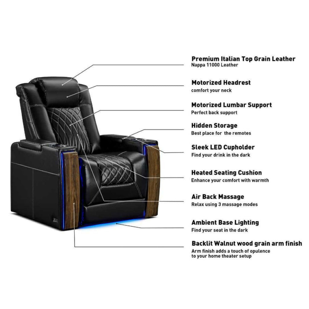 Valencia Tuscany Executive Heat & Massage Home Theater Seating Features - Game Room Spot