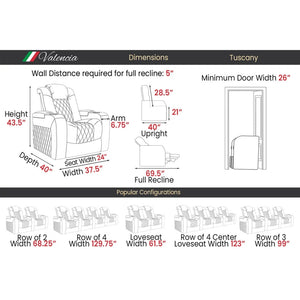 Valencia Tuscany Heat & Massage Home Theater Seating Dimensions - Game Room Spot