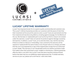 Lucasi Hybrid LHLE8 Pool Cue's Lifetime Warranty
