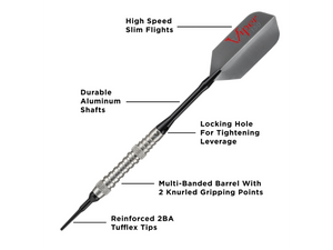 Viper V-Factor 90% Tungsten Soft Tip Darts Grooved Barrel