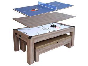 Hathaway Driftwood 7 Foot Air Hockey Combo Set with Benches