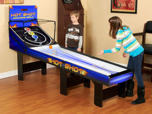 Hathaway Hot Shot 8 Foot Roll Hop and Score Arcade Game Table on Display