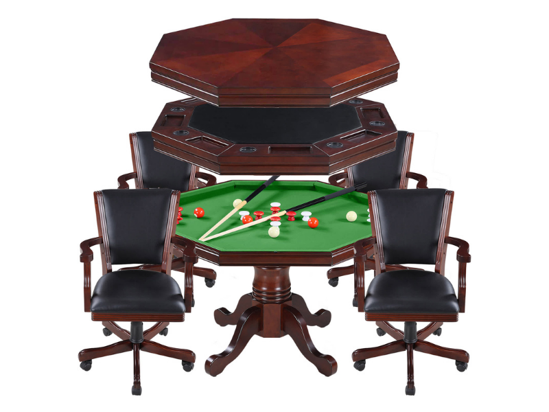 Hathaway Kingston 48" Poker Table Combo Set with 4 Arm Chairs - walnut finish