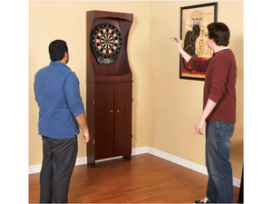 Hathaway Outlaw Bristle Dartboard and 81" Free-Standing Cabinet on Display