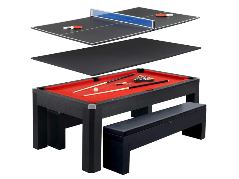 Hathaway Park Avenue 7 Foot Pool Table Combo Set with Benches