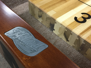 Shuffleboard Table Hardwood Cabinet with Holland Bar Stool logo