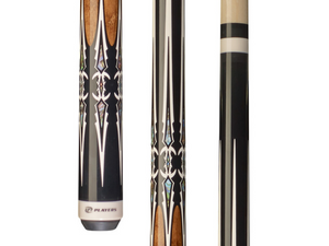 Players Black, Imitation Bone with Double Sided Dagger Points with Mother-of-Pearl Graphic Cue with Sleek Antique Wrapless Handle